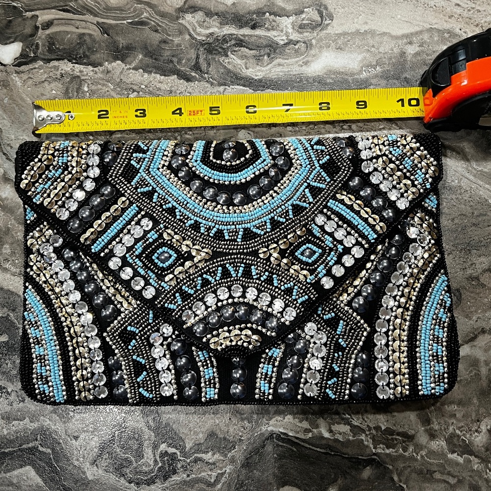 Beaded handbag clutch bag Blue turquoise black